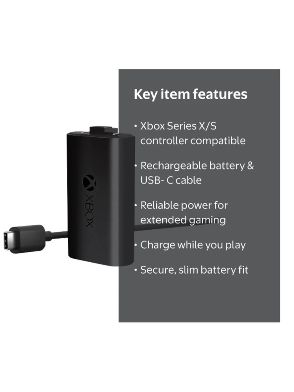 Xbox Rechargeable Battery and USB-C Cable One Size Black New